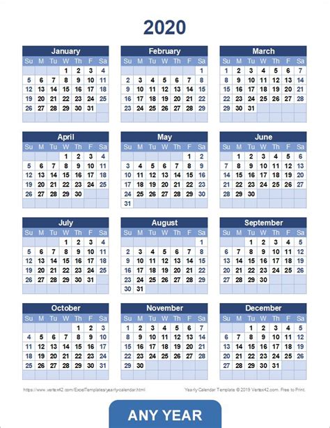 Free Yearly Calendar Printable

