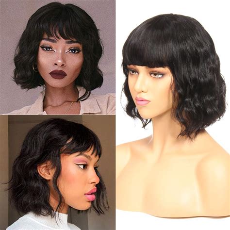 Buy Short Bob Human Hair Wig Black Curly Wigs For Women Wavy Hair With