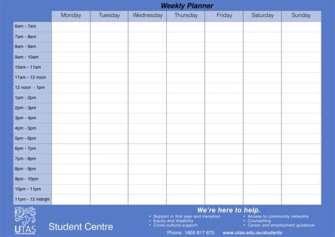 Printable Student Weekly Planner Template Printable Templates