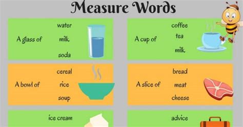 English Grammar Measure Words With Uncountable Nouns Eslbuzz