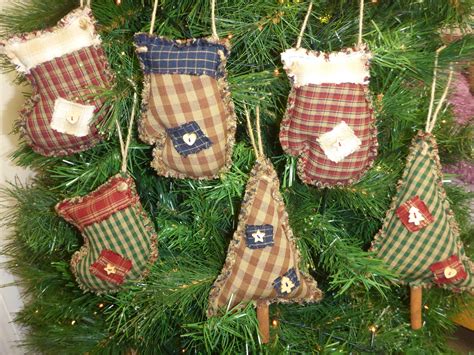 rustic homespun fabric country christmas tree ornaments set etsy uk rustic christmas