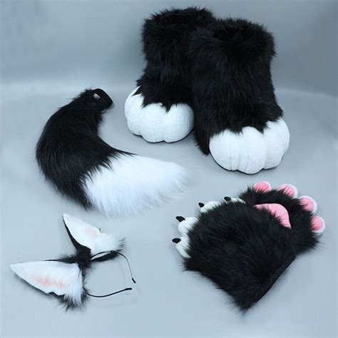 Furry Wolf Fursuit Hands Foot Paws Tail And Headdress Set Etsy