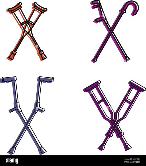 Crutches Icon Set Color Outline Style Stock Vector Image And Art Alamy