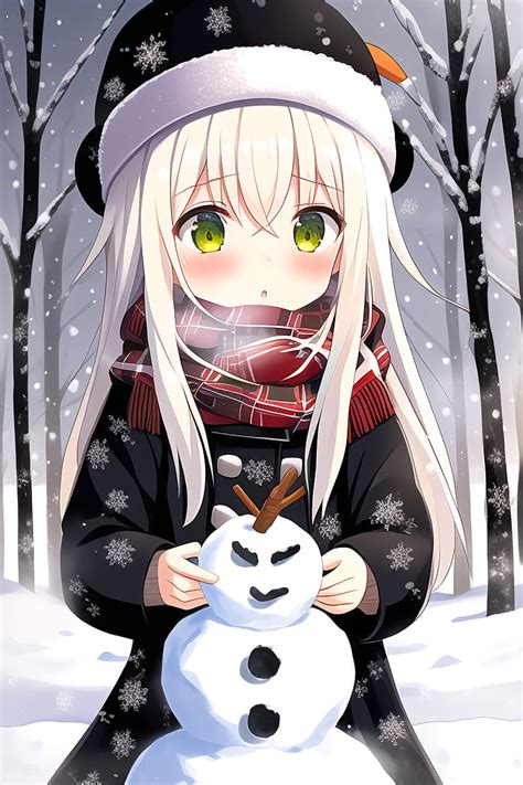 Girl Snowman Snow Winter Anime Hd Phone Wallpaper Peakpx