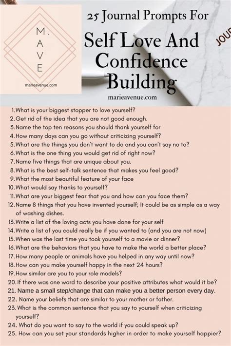 25 Journal Prompts For Self Love And Confidence Building Marie Avenue Journal Prompts