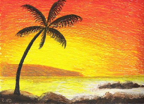 Easy Beach Sunset Drawing Color Pencil Img Twig