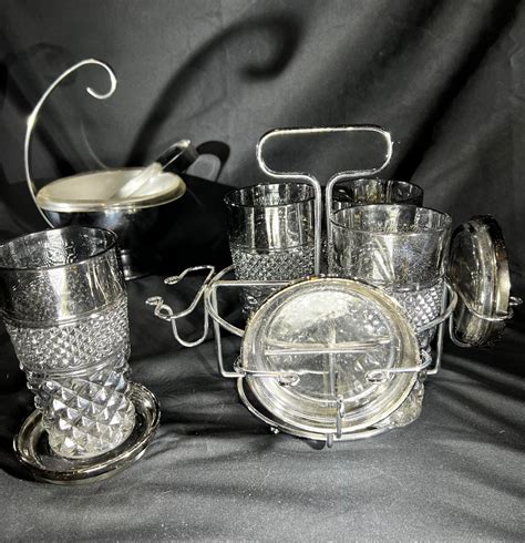 Vintage Bar Glass Set Of 4 With Rack And Coasters Mid Century Etsy