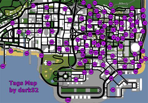 Grand Theft Auto San Andreas Tag Locations Map Map For Playstation 2