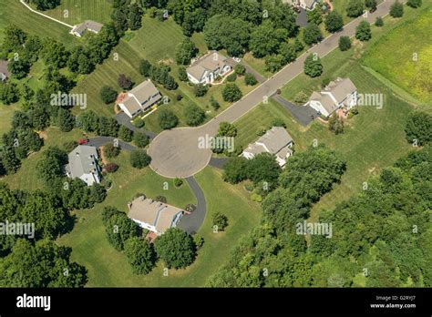 Aerial View Of Residential Houses In Suburban Cul De Sac Neighborhood