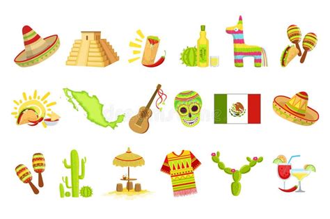 Mexican Culture Symbols Set Stock Vector Illustration Of Alcohol