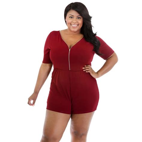 Women Summer Plus Size Playsuits Barboteuse Rompers Short Sleeve Front