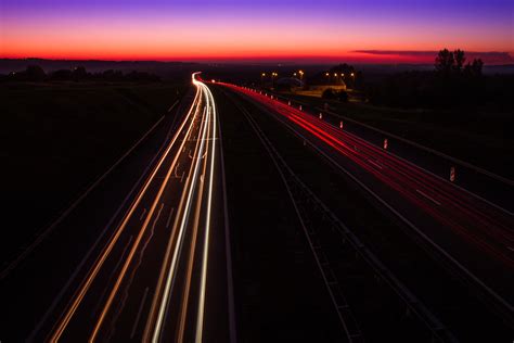 Free Photo Highway Sunset Light Trails Poland A4 Landscapes