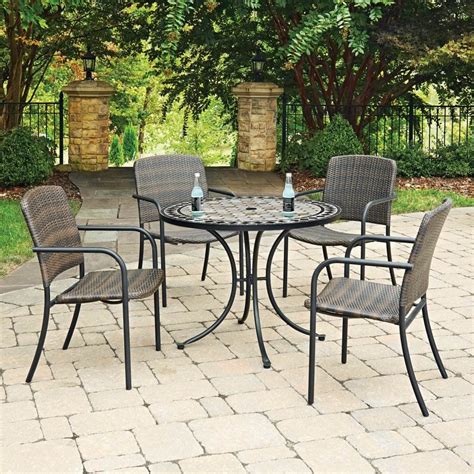 Marble Top 5 Pc Round Outdoor Dining Table And 4 Chairs