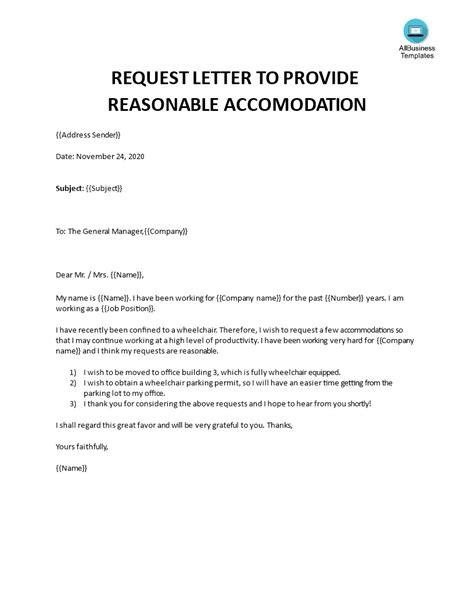 Sample Reasonable Accommodation Letter To Employer Templates At