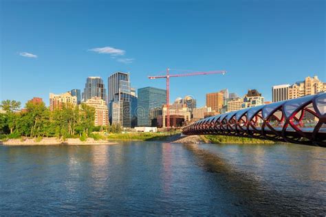 Calgary Cityscape With Peace Bridge Canada Editorial Stock Image