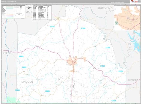 Lincoln County Tn Zip Code Wall Map Red Line Style By Marketmaps
