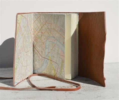 Custom Leather Bound Handmade Travel Journal With Vintage Maps By
