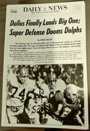 Dallas Cowboys Super Bowl Vi Newspaper Front Page Photo Extremely Rare