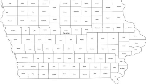 Black And White Iowa Digital Map With Counties
