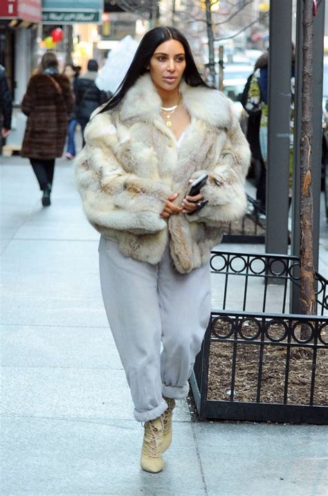 kim kardashian in fur coat out for lunch in nyc gotceleb