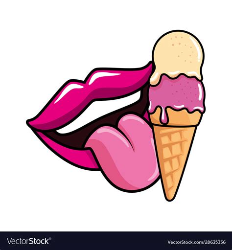 Sexy Mouth With Tongue Out And Ice Cream Pop Art Vector Image