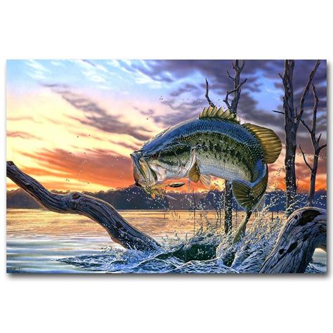Nicoleshenting Bass Fishing Art Silk Poster Canvas Print 13x20 24x36