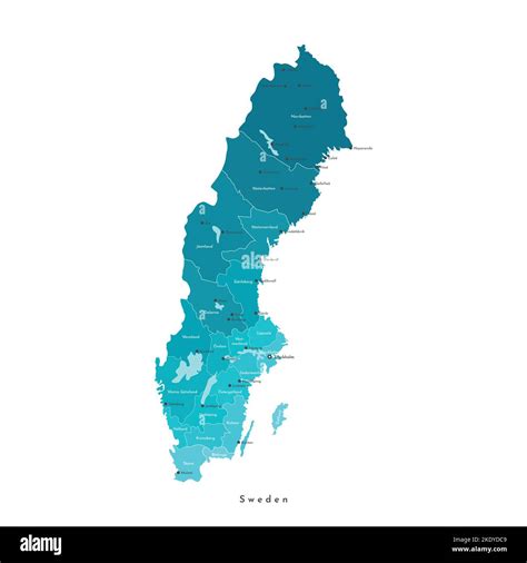 vector isolated illustration simplified administrative map of sweden blue shapes of regions