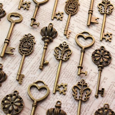 60 Vintage Style Keys Collection Antique Brass Wedding Key Etsy
