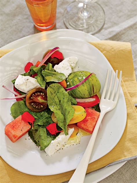 Tomato Salad With Watermelon And Mozzarella Mozzarella Recipes Recipes