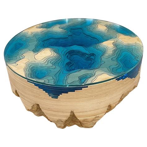 Modern Rectangular Abyss Coffee Table In Birch Wood And Glass For Sale