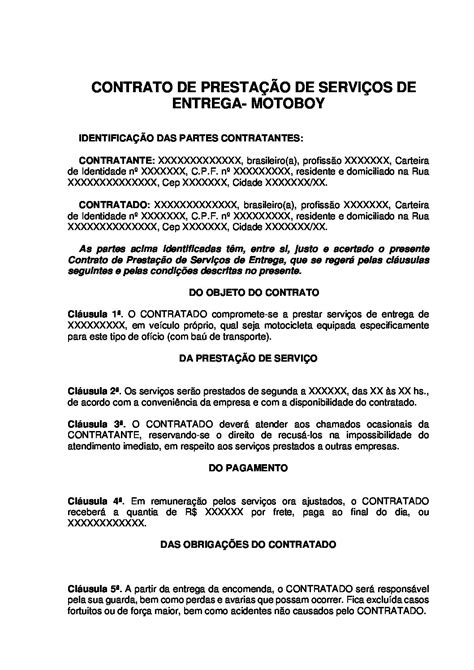 Contrato Prestação De Serviços De Motoboy Contrato Certo