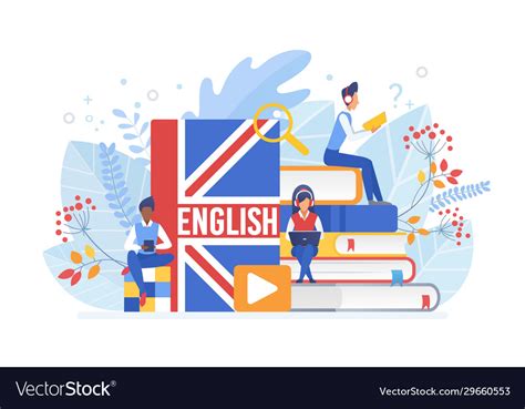 People Learning English Isometric Royalty Free Vector Image