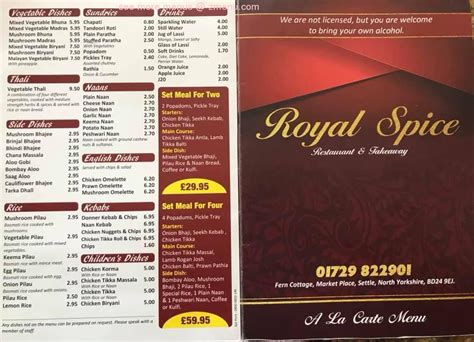 Menu At Royal Spice Restaurant Settle