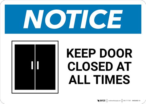 Notice Keep Door Closed At All Times With Icon Wall Sign 5s Today