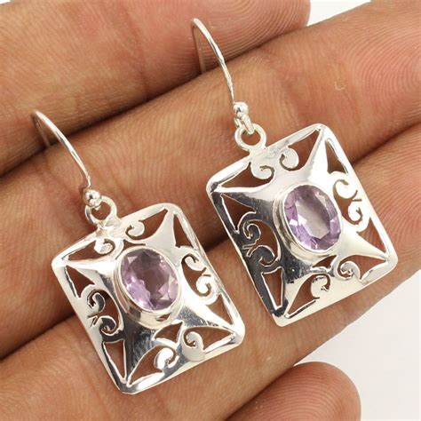 Beautiful Earrings Sterling Silver Jewelry Natural Amethyst