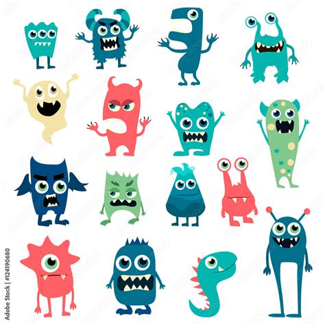Cartoon Monsters Set Colorful Toy Cute Monster Vector Eps 10 Stock