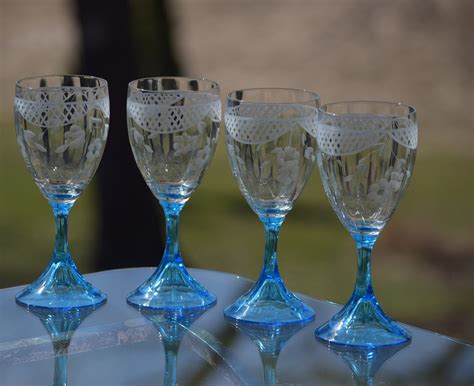 Vintage Etched Crystal Wine Glasses Set Of 4 Tiffin Franciscan Circa