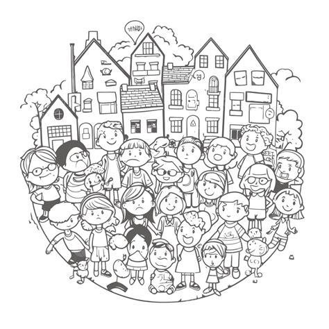 This Is A Coloring Page Of People Around A Circle Outline Sketch