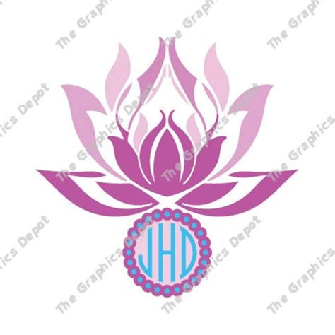 Lotus Flower Monogram Frame Instant Download Svg Dxf Etsy