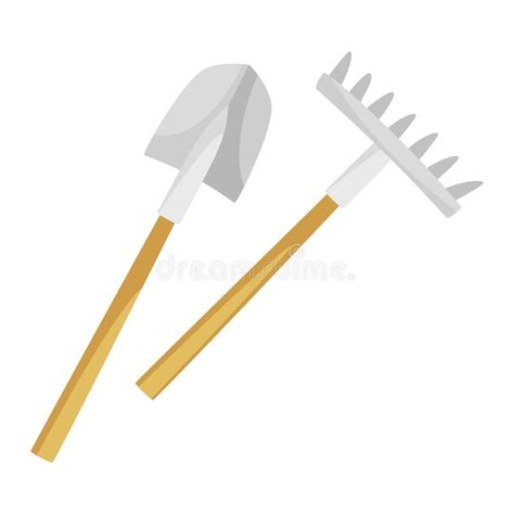 Garden Tools And Equipment With Rake And Shovel With Wooden Handle