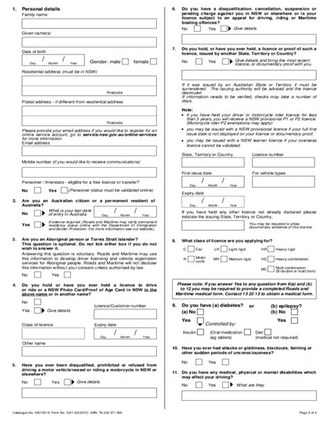 Driving Licence Application Form New South Wales Free Download