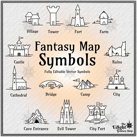 Cartography Fantasy Map Symbols Vector Svg And Pdf Files Fully Editable