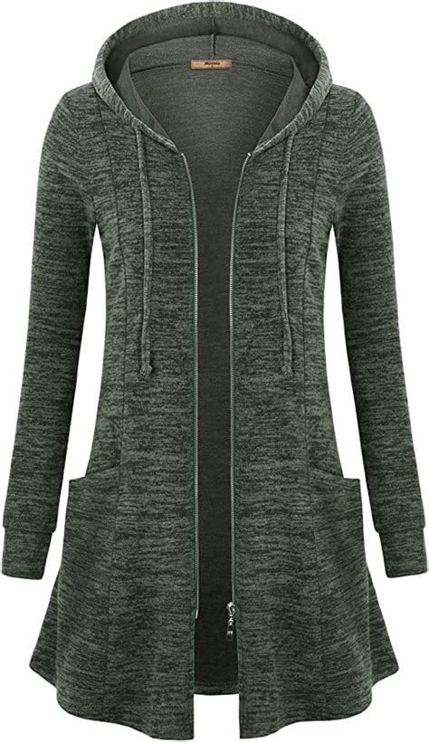 Miusey Womens Zip Up Long Hoodie Jacket Tunic Sweatshirt Open Front