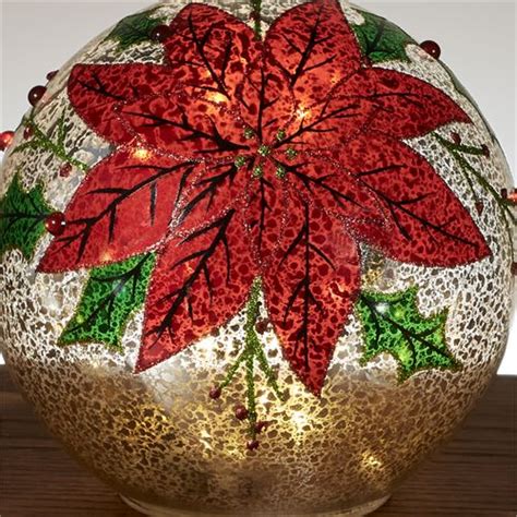 Holiday Poinsettia Led Lighted Mercury Glass Globe Set