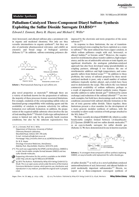 Pdf Palladium Catalyzed Three Component Diaryl Sulfone Synthesis