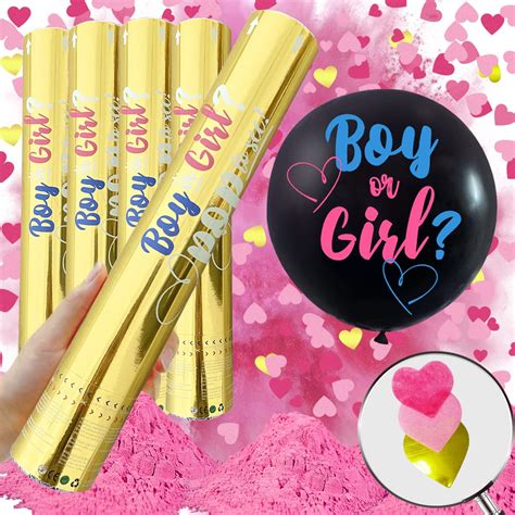 Buy 8pc Jumbo Gender Reveal Confetti Powder Cannon Set Of 4 Pink With Heart Shaped Confetti
