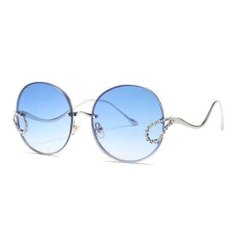 2020 luxury ladies rhinestone sunglasses women italy brand designer rimless round big sun