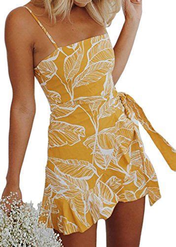 Ecowish Womens Dresses Floral Backless Spaghetti Strap Leaf Print Bodycon Mini Dress Mini