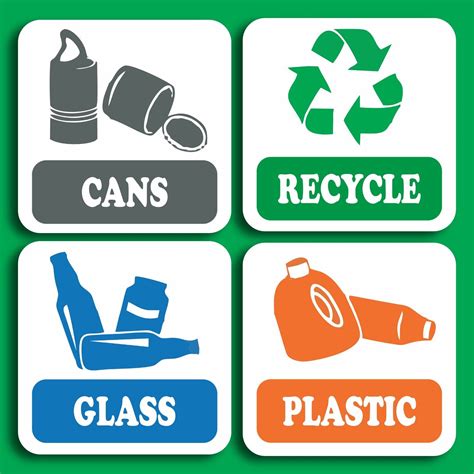 Self Adhesive 4 Pack Of Recycling Signs Sticker Decal Paper Glass Plastic Cans Ebay
