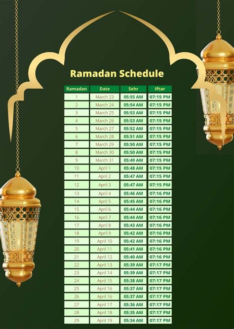 Ramadan 2023 Calendar Printable Template Calendar